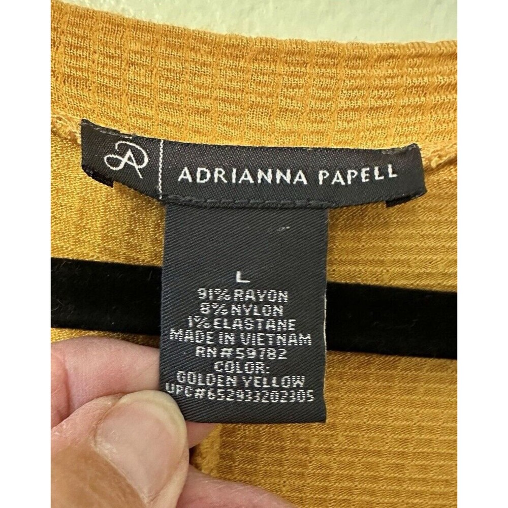 Adrianna Papell Shirt Womens Large Yellow Rayon Blend V-Neck Short Sleeve‎ - Picture 3 of 6